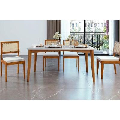 Sala de Jantar Completa Monalisa c/ Tampo Madeirado c/ Vidro 160cm+ 4 Cadeiras Rainha Natural - Nesher