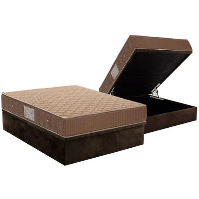 Conjunto Box Baú Casal: Colchão Espuma Ortobom Nanolastic Orthotel Spring + Base CRC Suede Brown(138x188)