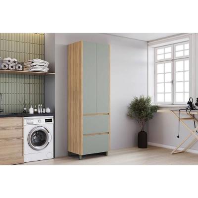 Armário Multiuso Lavanderia Marquesa c/ 2 Portas e 2 Gavetas 70cm Nature/Verde - Nesher