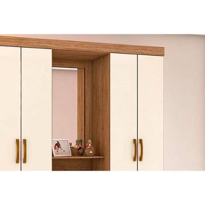 Guarda Roupa Solteiro 4 Portas e 3 Gavetas c/ Espelho Briz B24 Branco/Rosa - Henn