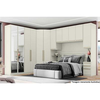 Modulado de Quarto Guarda Roupa c/ 2 Portas 3 Gavetas e Espelho MC04 Seletto Areia - Henn