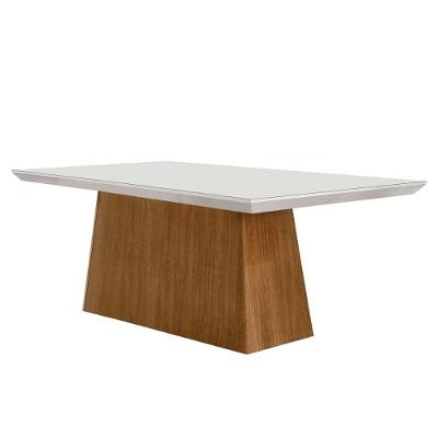 Mesa p/ Cozinha Luna c/ Tampo 180x90cm Flex Madeirado Vidro Canto Curvo - Imbuia/Ripado 3D/Off White - Rufato