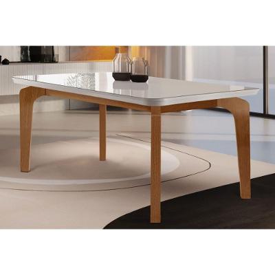 Mesa para Cozinha Londrina c/Tampo Madeirado Vidro Canto Curvo 180x90cm Off White/Imbuia/Vidro Off White - Rufato