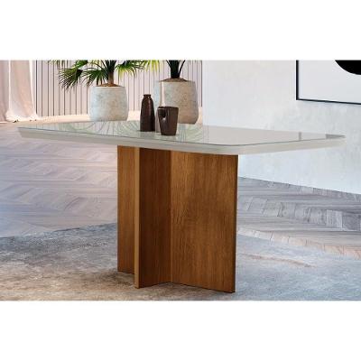 Mesa p/ Cozinha Berlim c/ Tampo 120x80cm Madeirado Vidro Canto Curvo - Imbuia/Off White - Rufato