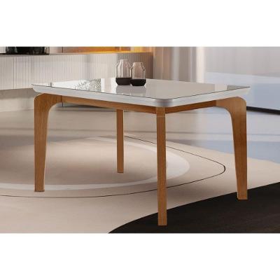Mesa para Cozinha Londrina c/Tampo Madeirado Vidro Canto Curvo 120x80cm Off White/Imbuia/Vidro Off White - Rufato