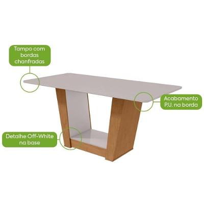 Mesa de Sala Jantar Apogeu Plus + Tampo Madeirado Vidro 170x90cm Rovere/Amêndoa/Off White - Lopas