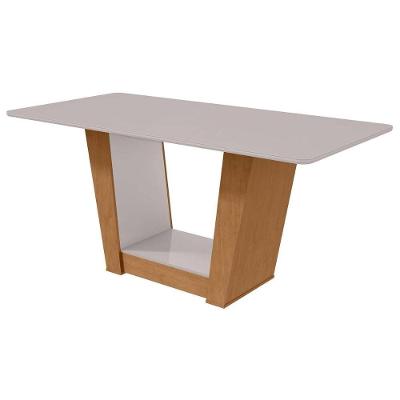 Mesa de Sala Jantar Apogeu Plus + Tampo Madeirado Vidro 170x90cm Rovere/Amêndoa/Off White - Lopas