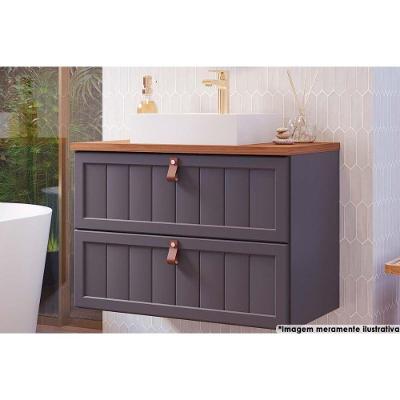 Gabinete de Banheiro Suspenso Sense 1 Gaveta e 1 Porta Basculante c/Cuba 80cm Titanium - MGM