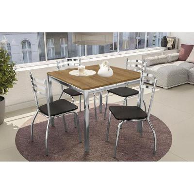 Sala de Jantar Completa Reno c/ Tampo de Madeira 90cm + 4 Cadeiras Portugal Cromada/Preto 110 - Kappesberg