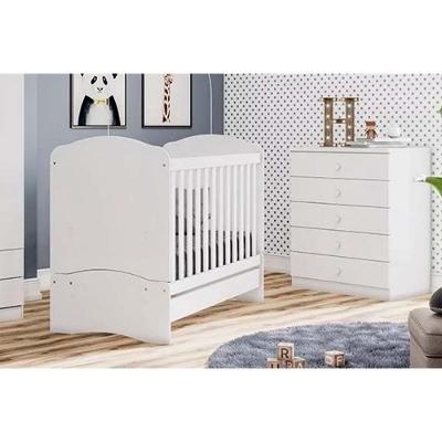 Quarto Infantil Completo Bala de Menta 2 Peças (1 Cômoda + 1 Berço) QI95 Branco - Henn