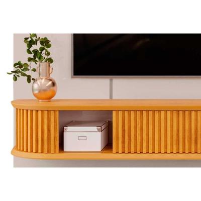 Painel Home p/TV até 75 Polegadas Capri 100% MDF c/ Led e Bancada 215x170cm Off White/Freijó - DJ Móveis