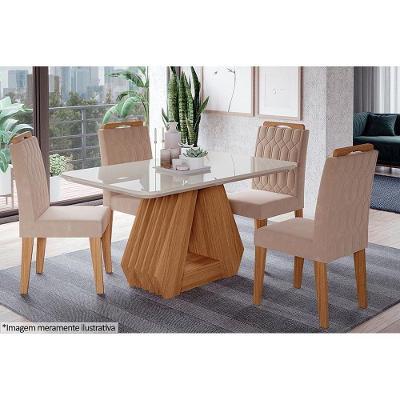 Cadeira Sala de Jantar Paola Kit 6 Un Savana-Madeirado/Suede Nude Bege - Cimol