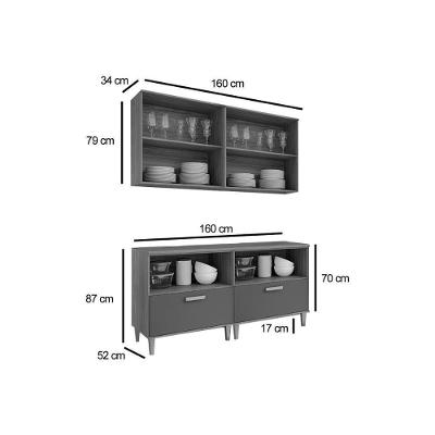 Cozinha Completa Bella 4 Peças s/ Portas (2 Armários +2 Balcões) 160cm Freijo/Titanium - MGM