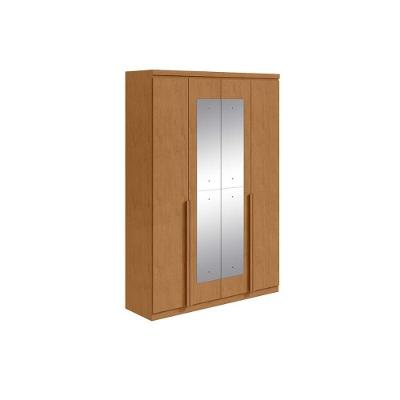 Guarda Roupa Solteiro 4 Portas e 2 Gavetas c/Espelho Alonzo Amendoa Clean - Lopas