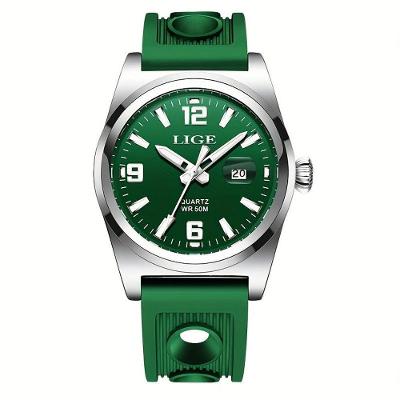 Relógio Esportivo De Quartzo Estilo Vintage Masculino Impermeável 50m Display Luminoso Verde Prateado