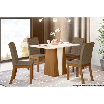Sala de Jantar Completa Orus Tampo Madeirado c/ Vidro 120x80cm e 4 Cadeiras Isa Nature/Veludo Light Bege Vanilla - Henn