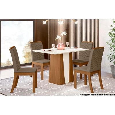 Sala de Jantar Completa Orus c/ Tampo Madeirado 120x80cm e 4 Cadeiras Isa Nature/Off White - Suede Marrom - Henn
