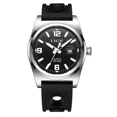 Relógio Esportivo De Quartzo Estilo Vintage Masculino Impermeável 50m Display Luminoso Preto Prateado