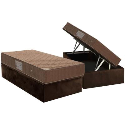 Conjunto Box Baú Solteiro: Colchão Molas Ortobom Nanolastic Orthotel Spring + Base CRC Suede Brown (88x188)
