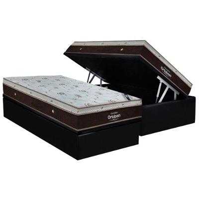 Conjunto Box Baú Solteiro: Colchão Molas Ortobom Ensacadas Sleep King + Base CRC Suede Black (88x188)