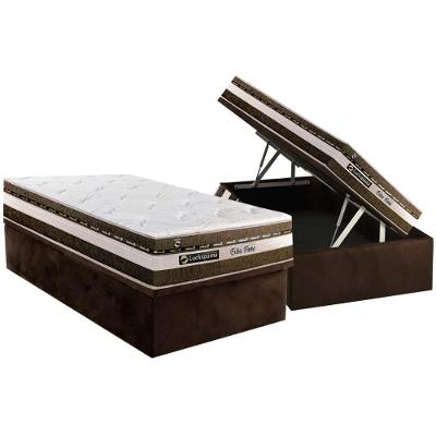 Conjunto Box Baú Solteiro: Colchão Molas Luckspuma Ensacadas Esplendor + Base CRC Suede Brown (88x188)