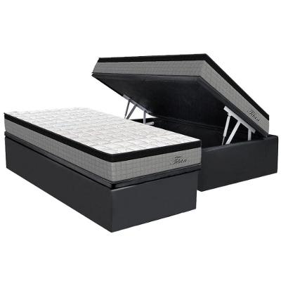 Conjunto Box Baú Solteiro: Colchão Molas Orthoflex Ensacadas Titan + Base CRC Suede Gray (88x188)