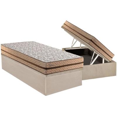 Conjunto Box Baú Solteiro: Colchão Espuma Paropas Molas Ensacadas Basic + Base CRC Suede Clean (88x188)