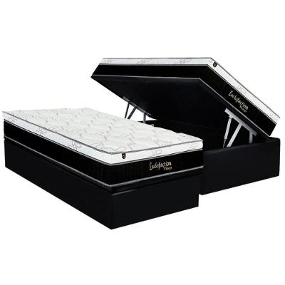 Conjunto Box Baú Solteiro: Colchão Molas Luckspuma Visco Ensacadas Lucksfaction Black + Base CRC Suede Black (88x188)