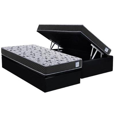 Conjunto Box Baú Solteiro: Colchão Espuma Herval Compact AG 65 / Ag Biello + Base CRC Suede Black (88x188)