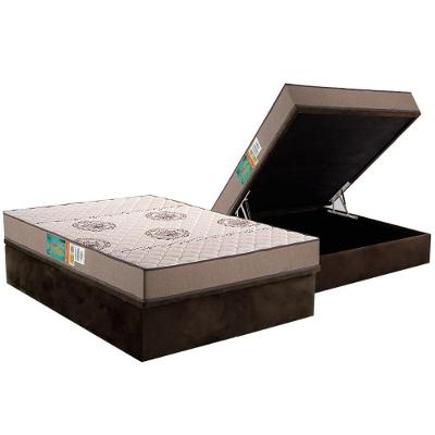 Conjunto Box Baú Casal: Colchão Espuma Polar D33 Pérola Clean + Base CRC Suede Brown (138x188)