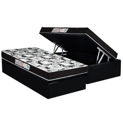Conjunto Box Baú Solteiro: Colchão Espuma Luckspuma D33 Supreme Pró Saúde Black + Base CRC Suede Black (88x188)