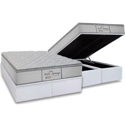 Conjunto Box Baú Queen: Colchão Molas Probel Ensacadas Perfil Springs Premium White + Base CRC Courano White (158x198)