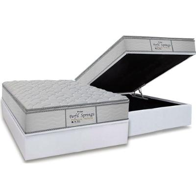 Conjunto Box Baú Casal: Colchão Molas Probel Ensacadas Perfil Springs Premium White + Base CRC Courano White (138x188)