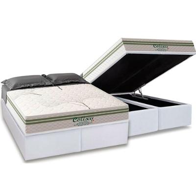 Conjunto Box Baú Queen: Colchão Espuma Paropas Molas Ensacadas Coliseu + Base CRC Suede White (158x198)