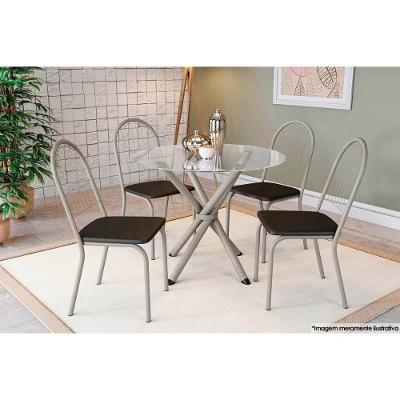 Sala de Jantar Completa Volga c/ Tampo de Vidro 95x95cm e 4 Cadeiras Noruega Niquel - Preto - Kappesberg