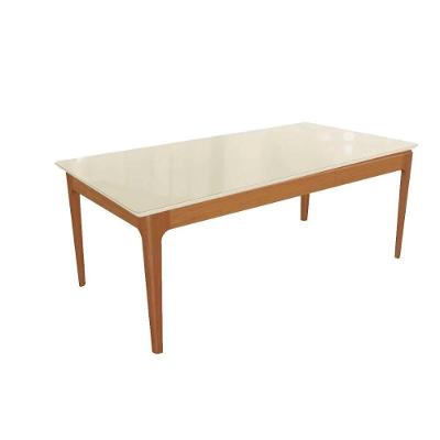 Mesa de Sala Jantar Mira Madeira Maciça c/Tampo Madeirado c/ Vidro 90x160cm Carvalho/Off White/Vidro Off White - Kappesberg