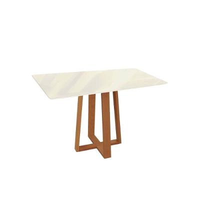 Mesa de Sala Jantar Elma Madeira Maciça c/Tampo Madeirado c/ Vidro 80x120cm Carvalho/Off White/Vidro Off White - Kappesberg