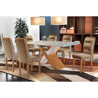 Sala de Jantar Completa Imperatriz Tampo Madeirado c/ Vidro Reto 180x90 e 6 Cadeiras Imperatriz Imbuia - Veludo Capuccino - Rufato