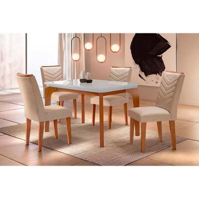 Sala De Jantar Completa Londrina Tampo Madeirado C- Vidro Curvo 120x80cm E 4 Cadeiras Londrina Imbuia - Linho Turim - Rufato