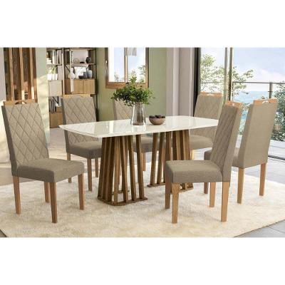 Sala de Jantar Completa Alteia Tampo Madeirado c/ Vidro 90x170cm e 6 Cadeiras 2CAD153 Nogueira/Off White/Vidro Off White - Eucalipto - Kappesberg