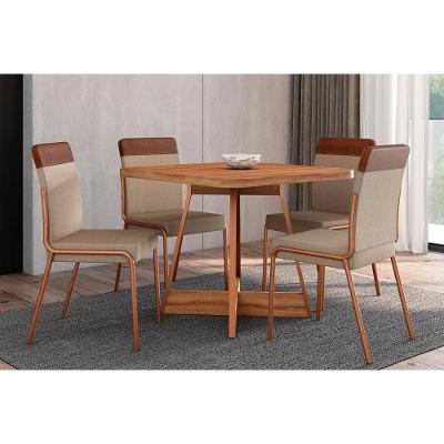 Sala de Jantar Completa Átria 1593 Aço c/ Tampo Madeirado 90x90cm e 4 Cadeiras Duo Rose/Freijó/Nogal - Rose/Areia - Caramelo - Carraro