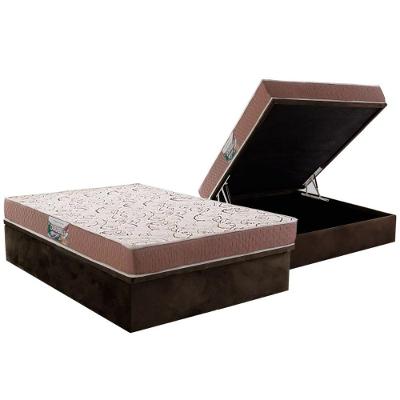 Conjunto Box Baú Casal: Colchão Espuma Herval Compact AG 65 / Durabilli Bordado Double Side + Base CRC Suede Brown(138x188)