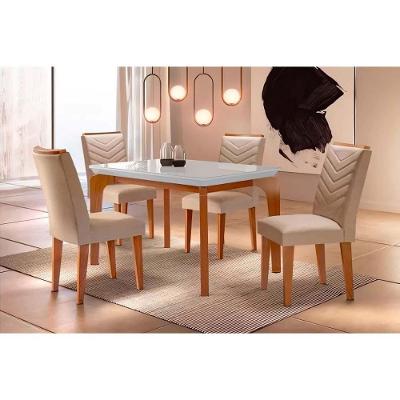 Sala De Jantar Completa Londrina Tampo Madeirado C- Vidro Curvo 120x80cm E 4 Cadeiras Londrina Imbuia - Linho Turim - Rufato