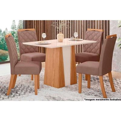 Sala de Jantar Completa Orus c/ Tampo Madeirado 120x80cm e 4 Cadeiras Bella Nature/Off White - Suede Marrom - Henn