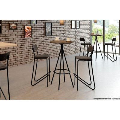 Sala de Jantar Completa 1575 Aço c/ Tampo Madeirado 60cm e 2 Banquetas 1747 Preto/Legno - Preto/ Grafite - Preto - Carraro