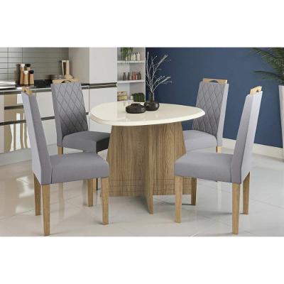 Sala de Jantar Completa Lótus Tampo Madeirado c/ Vidro 105x135cm e 4 Cadeiras 2CAD153 Nogueira/Off White/Vidro Off White - Eucalipto - Kappesberg