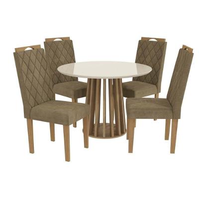 Sala de Jantar Completa Lavanda Tampo Madeirado c/ Vidro 105x105cm e 4 Cadeiras 2CAD153 Nogueira/Off White/Vidro Off White - Eucalipto - Kappesberg