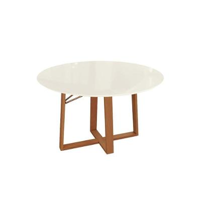 Mesa de Sala Jantar Elma Madeira Maciça c/Tampo Madeirado c/ Vidro 105x105cm Carvalho/Off White/Vidro Off White - Kappesberg
