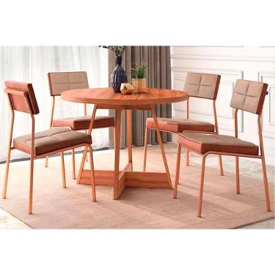 Sala de Jantar Completa Átria 1594 Aço c/ Tampo Madeirado 100cm e 4 Cadeiras Neo Rose/Freijó/Nogal - Rose/Areia - Caramelo - Carraro