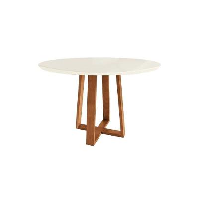 Mesa de Sala Jantar Elma Madeira Maciça c/Tampo Madeirado c/ Vidro 105x105cm Carvalho/Off White/Vidro Off White - Kappesberg